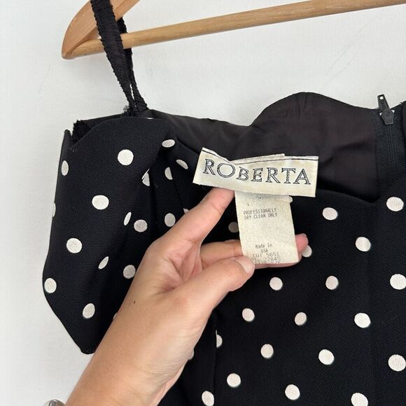 Vintage Polka Dot Dress Womens Small 90s Mini Bodycon Retro Pinup Off Shoulder - Picture 9 of 13